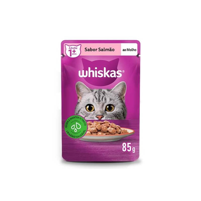 Whiskas Sache Adulto Salmao Dp 85gr Caixa Com 40x85gr