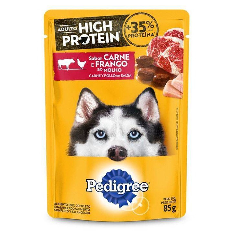 Pedigree High Protein Sache Adulto Sabor Carne E Frango 85gr Caixas Com 40x85gr
