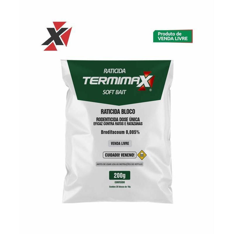 Raticida Bloco Soft Bait Termimax Pct 200gr Caixa Com 15 Und De 200g