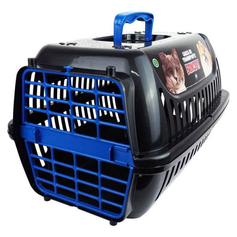 Caixa De Transporte Preta N3 Brinqpet Un Azul